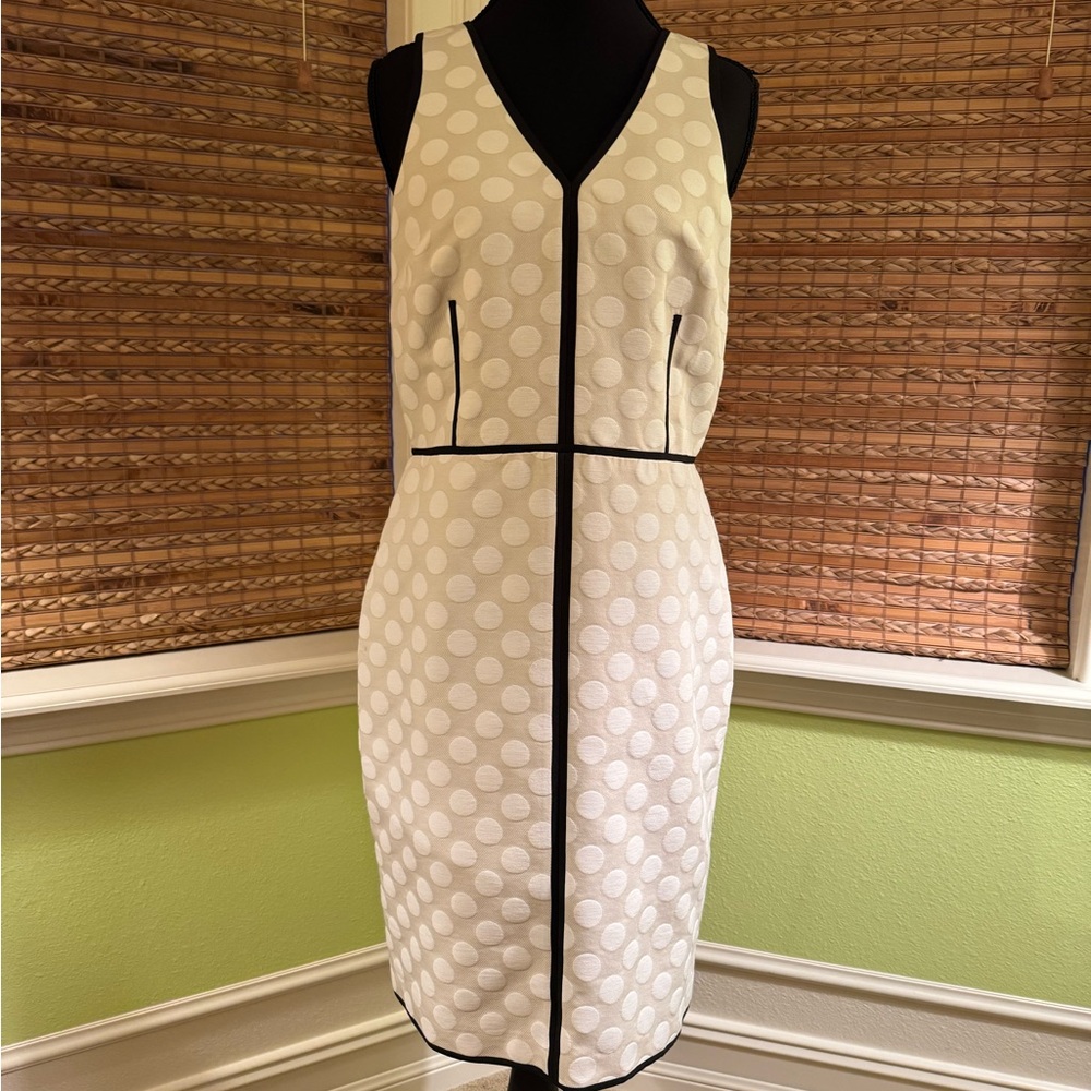 Ann Taylor Cream Polka Dot Midi Dress with Black Trim